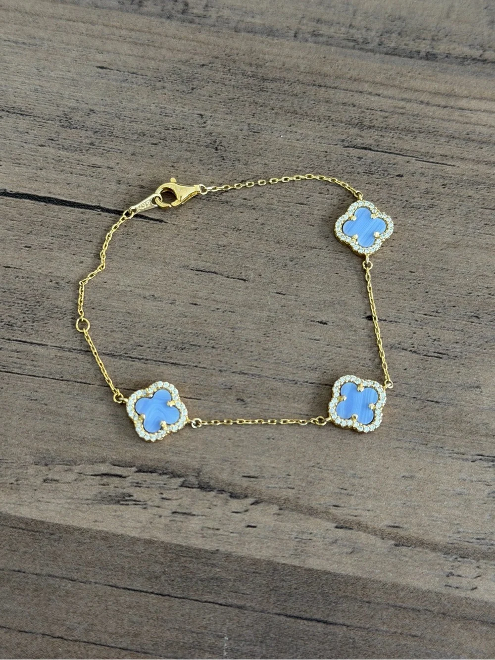 Gold & Blue Clover Bracelet Silver 925
